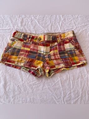 American Eagle Patchwork Shorts Y2K Low Rise Mini Plaid Festival Boho Size 6